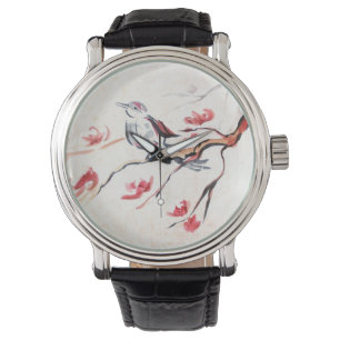 Zingende vogelachtergrond horloge