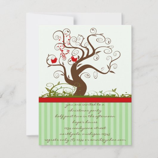 Zingende Vogelboom wervelen Kerstmis Party uitnodi Kaart (Voorkant)