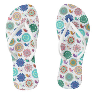 Zingende vogels en Mandala Folk Art Cute Pattern Teenslippers