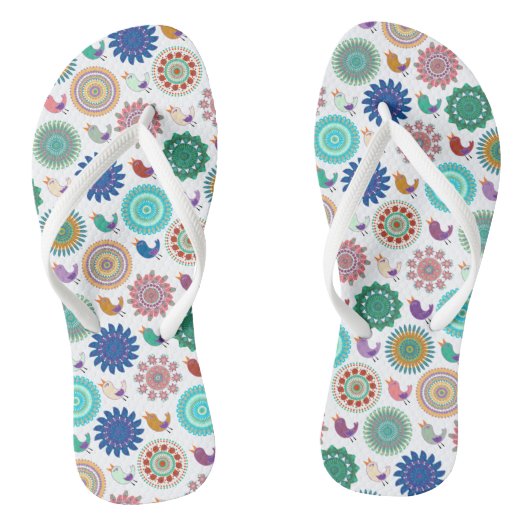 Zingende vogels en Mandala Folk Art Cute Pattern Teenslippers (Voetbed)