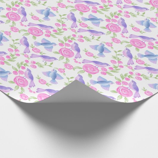 Zingende vogels en rozen cadeaupapier (Hoek)