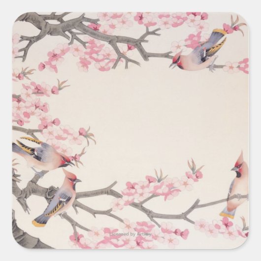 Zingende vogels in het voorjaar vierkante sticker (Voorkant)