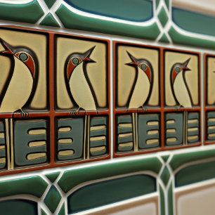 Zingende vogels symmetrische Art Deco Nouveau wand Tegeltje