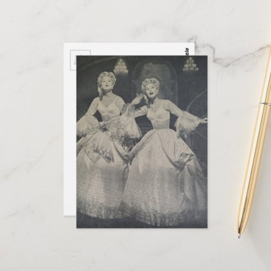 Zingende vrouwen Zwart-wit Retro Briefkaart (Voorkant / Achterkant in situ)