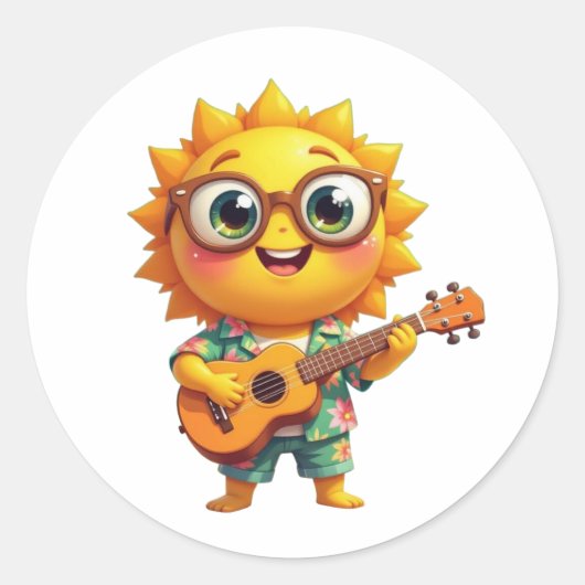 Zingende Zon Ronde Sticker (Voorkant)