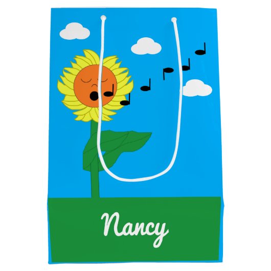 Zingende zonnebloem: medium cadeauzakje (Achterkant)