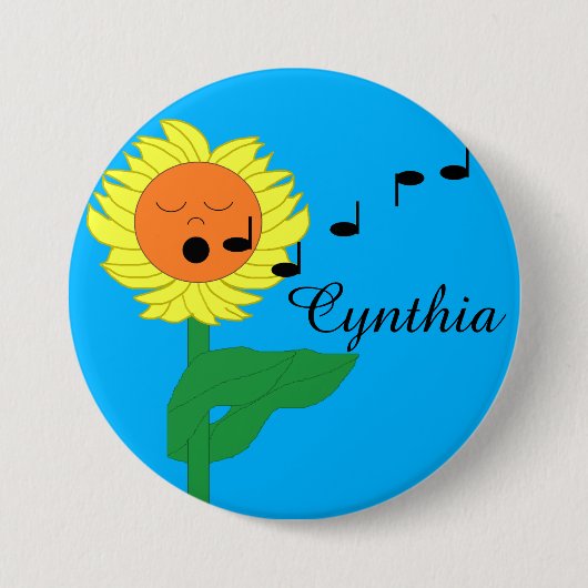 Zingende zonnebloem ronde button 7,6 cm (Voorkant)