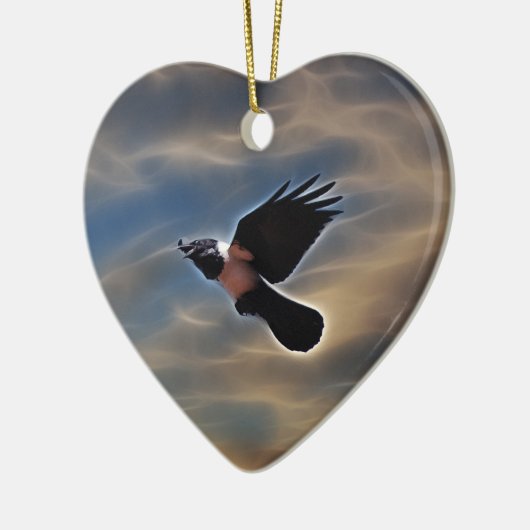 Zingraven tijdens de vlucht keramisch ornament (Links)