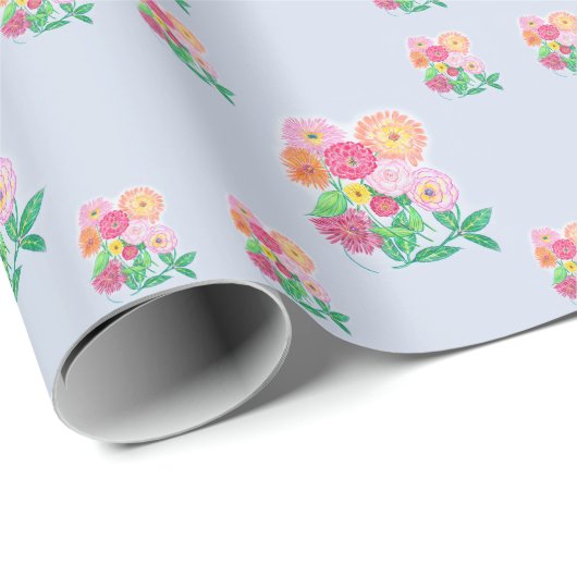 Zinia Bloem Mix Potlood Tekening Kleur Achtergrond Cadeaupapier (Rol Hoek)