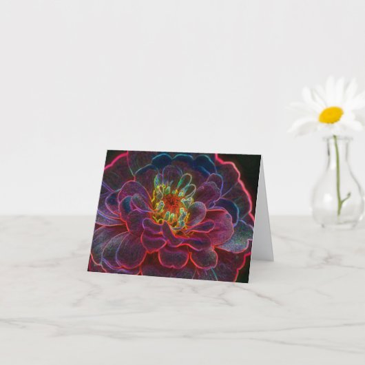 Zinnia Abstracte Bloem Kunst Notitie Kaart (Kleine Plant)