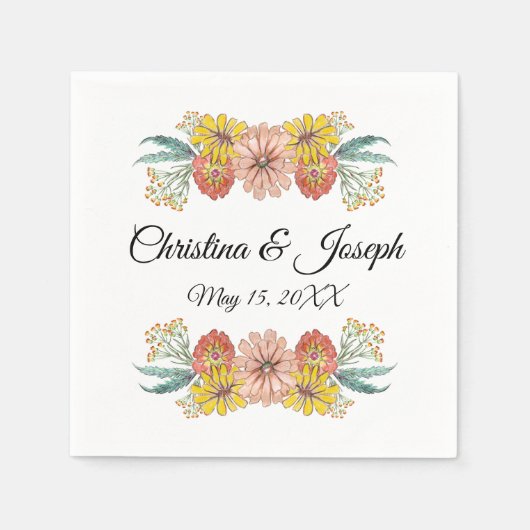 Zinnia Art Drawing - Aangepaste tekst krans Servet (Voorkant)