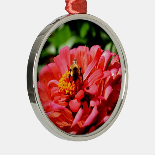 zinnia bij bijen en koraal metalen ornament (Rechts)