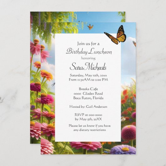 Zinnia Bloemen Bloemige Gelukkige Verjaardag Kaart (Voorkant / Achterkant)