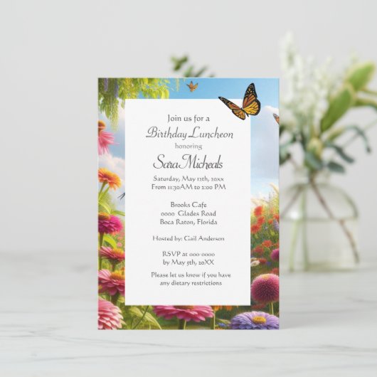 Zinnia Bloemen Bloemige Gelukkige Verjaardag Kaart (Staand voorkant)