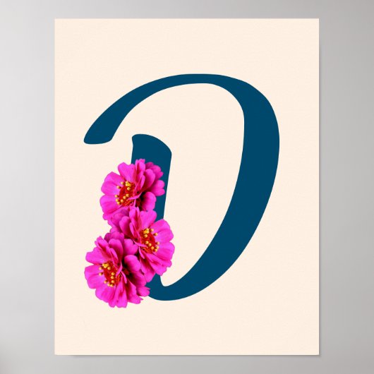 Zinnia Bloemen Monogram Beginletter D Poster (Voorkant)