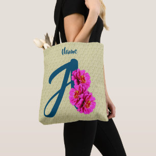 Zinnia Bloemen Monogram Eerste Letter A Persoonlij Tote Bag