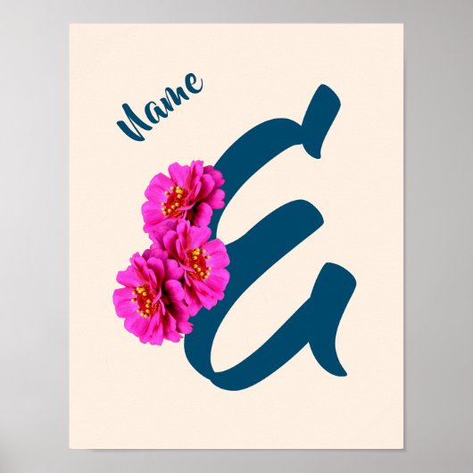 Zinnia Bloemen Monogram Eirste Letter E Gepersonal Poster (Voorkant)