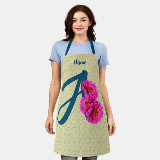 Zinnia Bloemen Monogram Initiaal A Gepersonaliseer Schort (Gedragen)