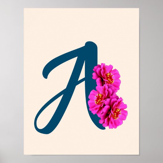 Zinnia Bloemen Monogram Initiaal A Poster (Voorkant)