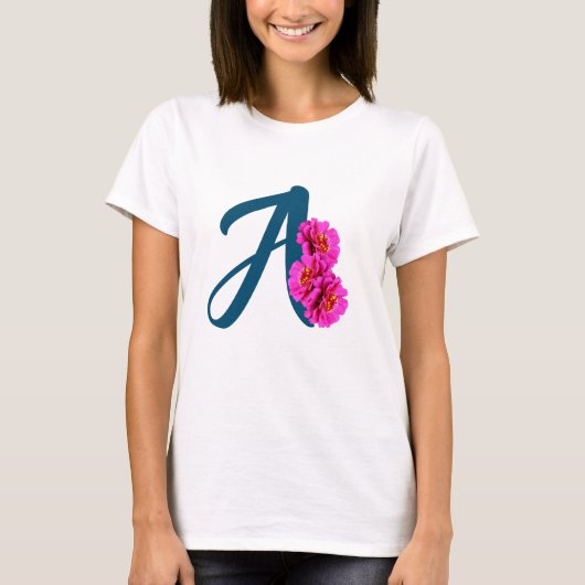 Zinnia Bloemen Monogram Initiaal A T-shirt (Voorkant)