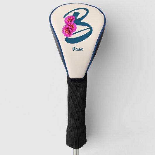 Zinnia Bloemen Monogram Initiaal B Gepersonaliseer Golfheadcover (Voorkant)