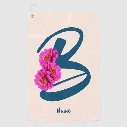 Zinnia Bloemen Monogram Initiaal B Persoonlijk Golfhanddoek (Voorkant)