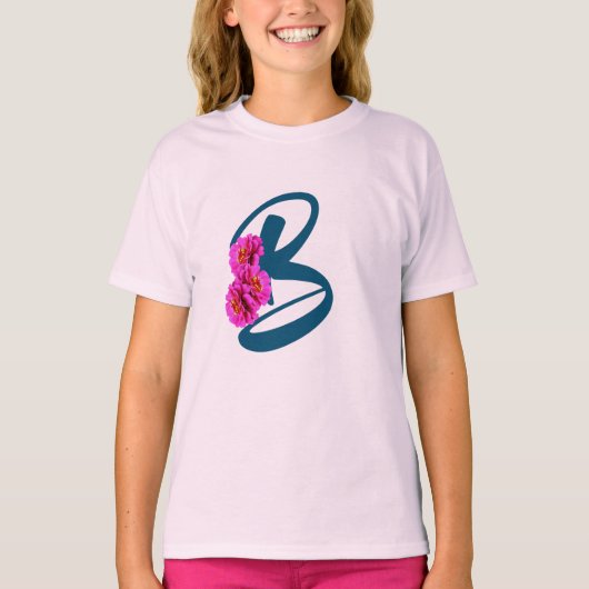 Zinnia Bloemen Monogram Initiaal B  T-shirt (Voorkant)