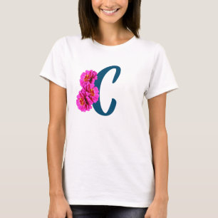 Zinnia Bloemen Monogram Initiaal C T-shirt