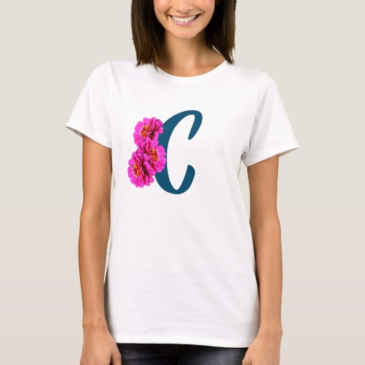Zinnia Bloemen Monogram Initiaal C  T-shirt (Voorkant)