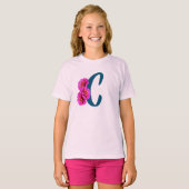 Zinnia Bloemen Monogram Initiaal C T-shirt (Voorkant volledig)