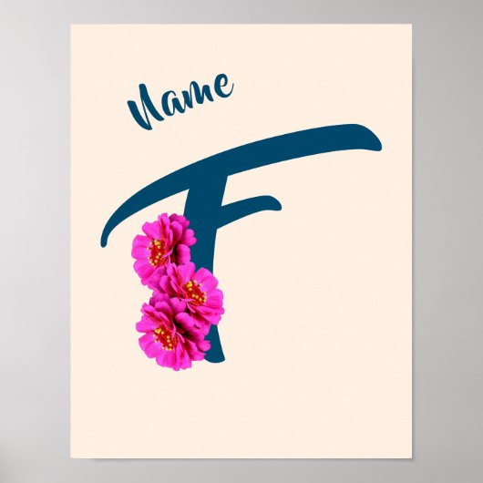 Zinnia Bloemen Monogram Initiaal F Persoonlijk Poster (Voorkant)
