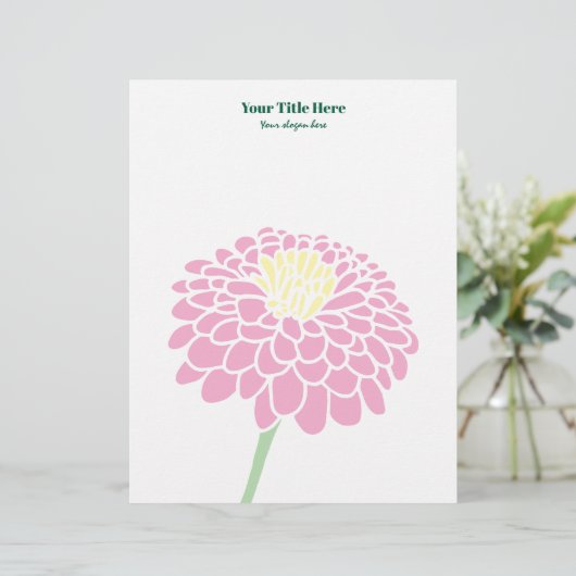 Zinnia bloementekening op maat letterhead ontwerp briefhoofd (Staand voorkant)
