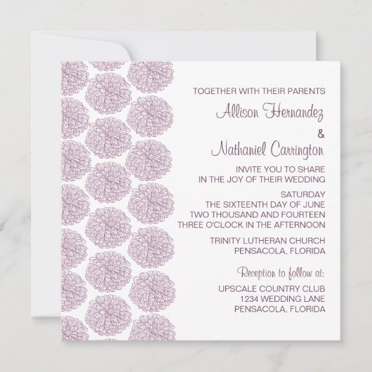 Zinnia Border Wedding Invite, Paars Kaart (Voorkant)