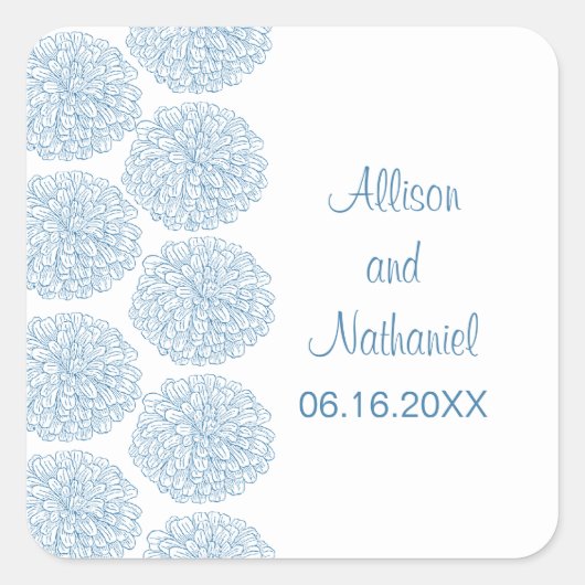 Zinnia Border Wedding Stickers, Blue Vierkante Sticker (Voorkant)