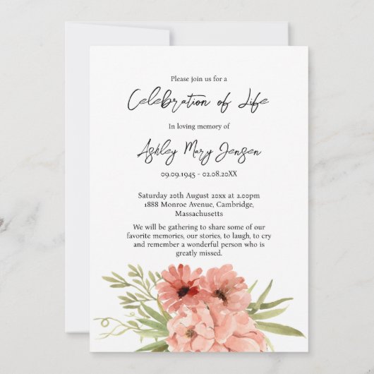 Zinnia Celebration of Life Photo Funeral  Kaart (Achterkant)