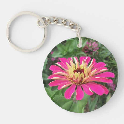 ZINNIA & DAHLIA - Vibrant roze en crème - Sleutelhanger (Voorkant)