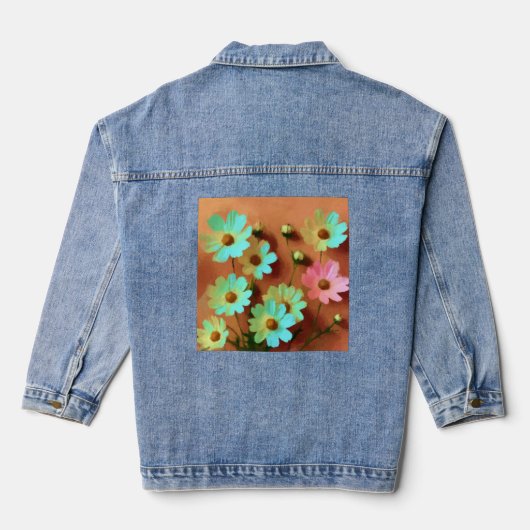 Zinnia Elegans Bloemen Denim Jacket (Achterkant)
