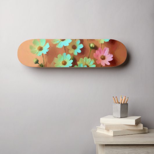Zinnia Elegans Bloemen Persoonlijk Skateboard (Muurkunst (Horizontaal))
