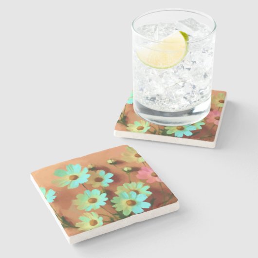 Zinnia Elegans Bloemen Stenen Onderzetter (Zijkant)