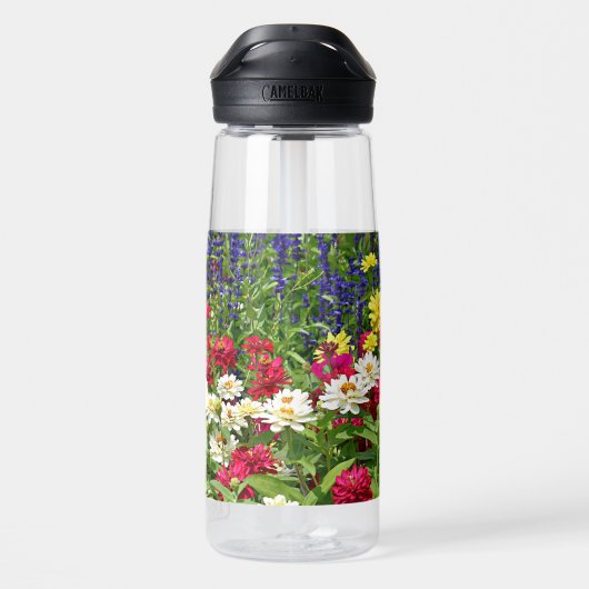 Zinnia en Blue Salvia Garden Floral Waterfles (Achterkant)