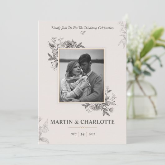 Zinnia en Orchid  Flowers Weddenschap Kaart (Staand voorkant)