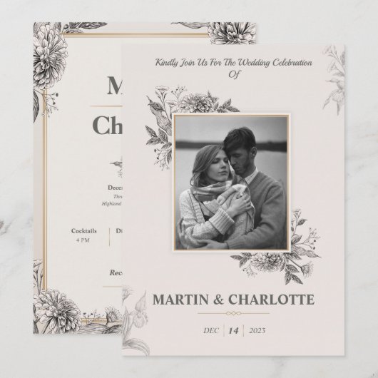 Zinnia en Orchid  Flowers Weddenschap Kaart (Voorkant / Achterkant)