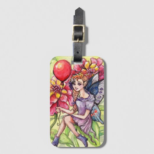 Zinnia Fairy met rode ballon Bagagelabel (Voorkant (verticaal))