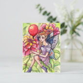 Zinnia Fairy met Rode ballon Briefkaart (Staand voorkant)