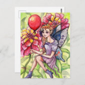Zinnia Fairy met Rode ballon Briefkaart (Voorkant / Achterkant)
