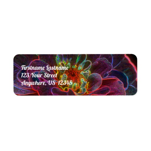 Zinnia Fantasy Abstract Flower Art-adres Etiket (Voorkant)
