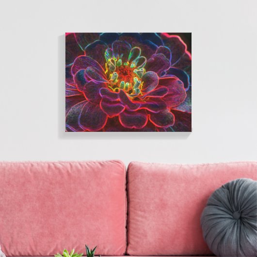 Zinnia Fantasy Abstract Flower Art Canvas Afdruk (Insitu (Woonkamer))