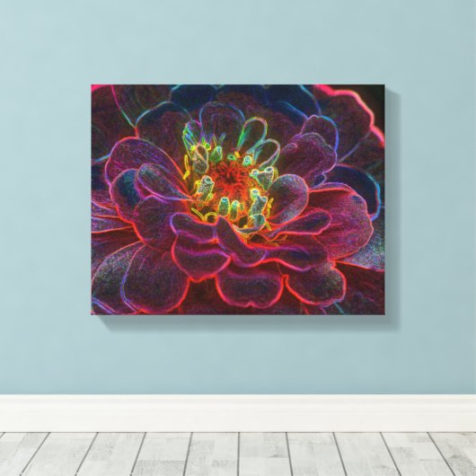 Zinnia Fantasy Abstract Flower Art Canvas Afdruk (Insitu (Houten vloer))