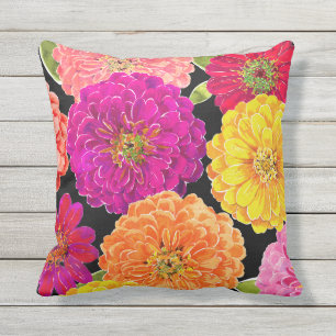 Zinnia Floral Pink Yellow Paars Peach Buitenkussen
