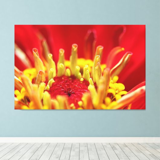 Zinnia Flower Heart Canvas Afdruk (Insitu (Houten vloer))